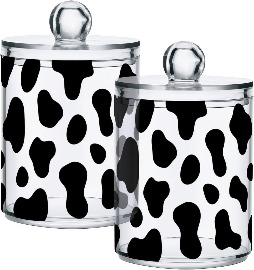 Acrylic Plastic Clear Jar with Lid, Black White Cow Pattern Airtight Storage Jar 2 Pack Kitchen Storage Containers for Cookie Snack Candy