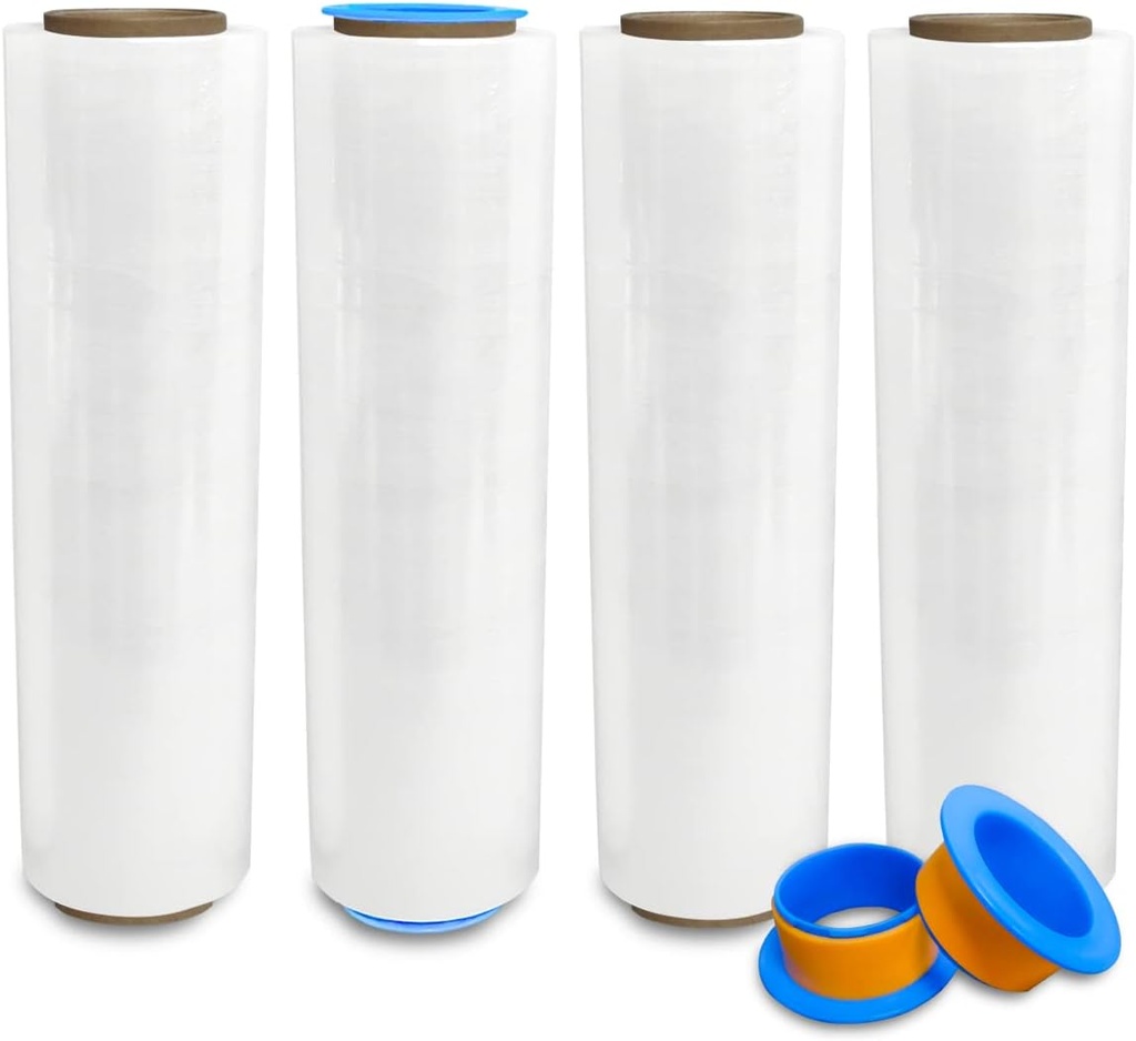 4 Rolls x 18" x 1500 FT x 80 Gauge Clear Non-Stretch Heavy Duty Plastic Stretch Wrap Shrink Film | Shipping Packaging Moving Packing Logistics | Thicker Extra Durable Film | Wrap Holder Included