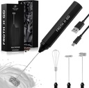 Zulay Froth N Go Milk Frother – Rechargeable 3-in-1 Handheld Frother Wand with Travel Case & USB-C Charger – Single, Double & Egg Whisk for Latte, Cappuccino, Matcha, Protein Shakes – Black