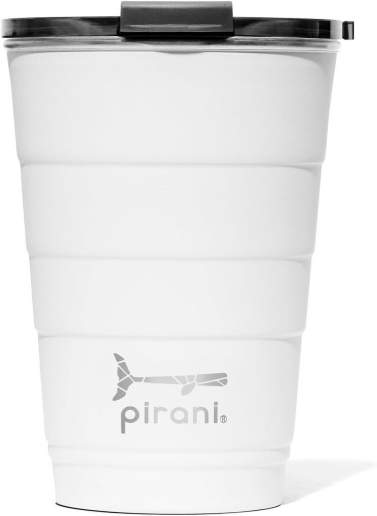 Pirani 16oz Insulated Stackable Tumbler - Skinny-Wall Triple Vacuum Insulation Cup with Version 2.0 Air-Tight, Screw-On Lid Lid - Space Saving Design - Great White