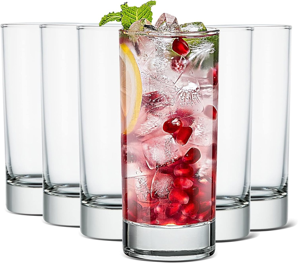 LUXU Premium Highball Drinking Glasses (Set of 6)-7 oz Tom Collins Glasses,Clear Tall Glass Cups,Cute Cocktail Glasses,Lead-free Water Glasses Bar Glassware for Mojito Beverages and Mixed Drinks