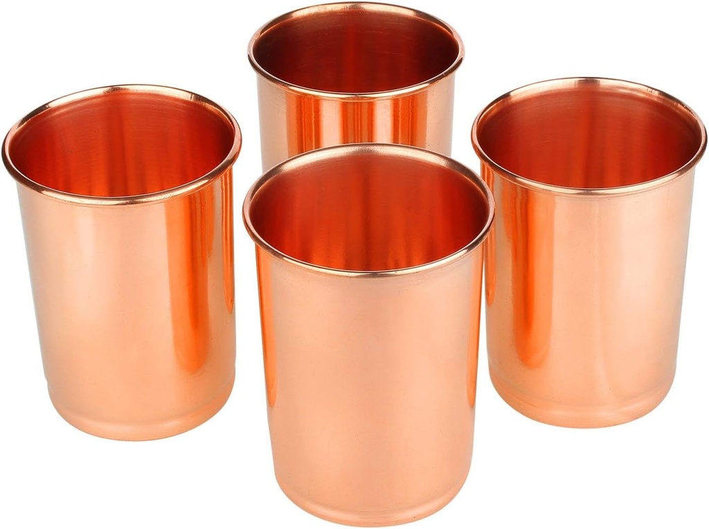 Zap Impex Copper Tumblers for Drinking - Ayurvedic Health Pure Copper Cups – 4 pcs. set - 250 ml.(8 fl oz) (Plain)