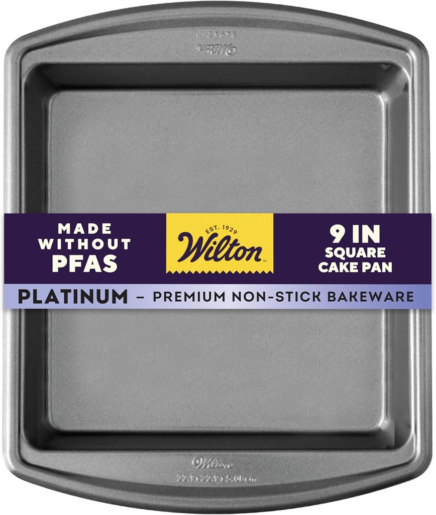 Wilton Platinum Non-Stick 9 x 9 Inch Square Brownie Cake Pan, Stainless Steel Bakeware, Made without PFAS, Packaging May Vary