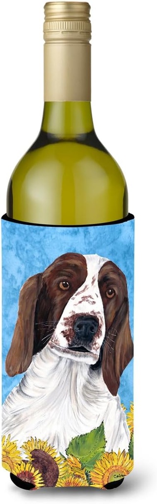 Caroline's Treasures SC9078LITERK Welsh Springer Spaniel in Summer Flowers Wine Bottle Hugger Bottle Cooler Sleeve Hugger Machine Washable Collapsible Insulator Beverage Insulated Holder