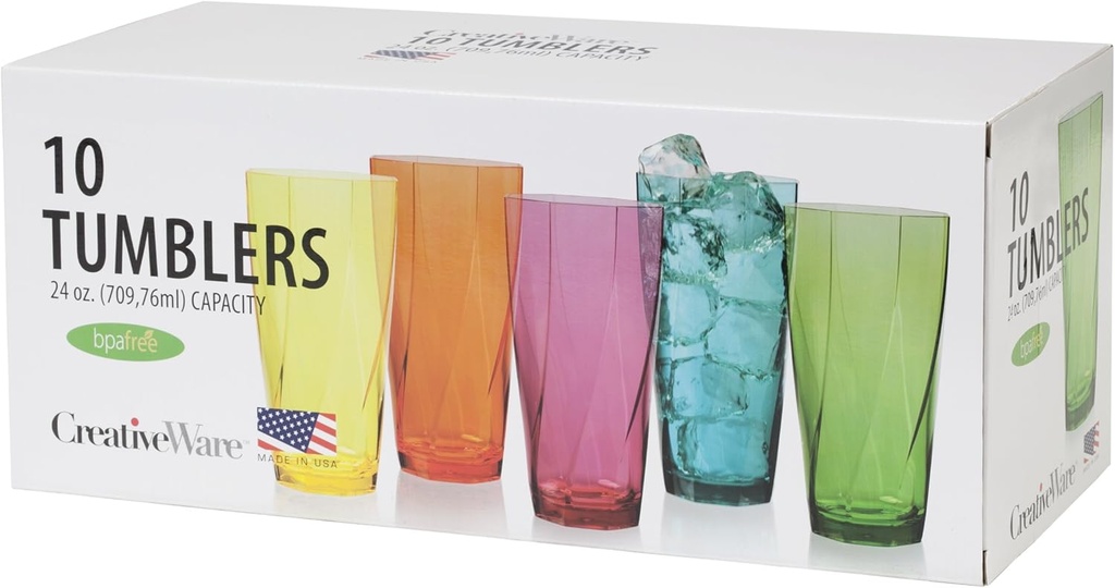 CreativeWare Acrylic Twist 24-Ounce Tumblers, Set of 10