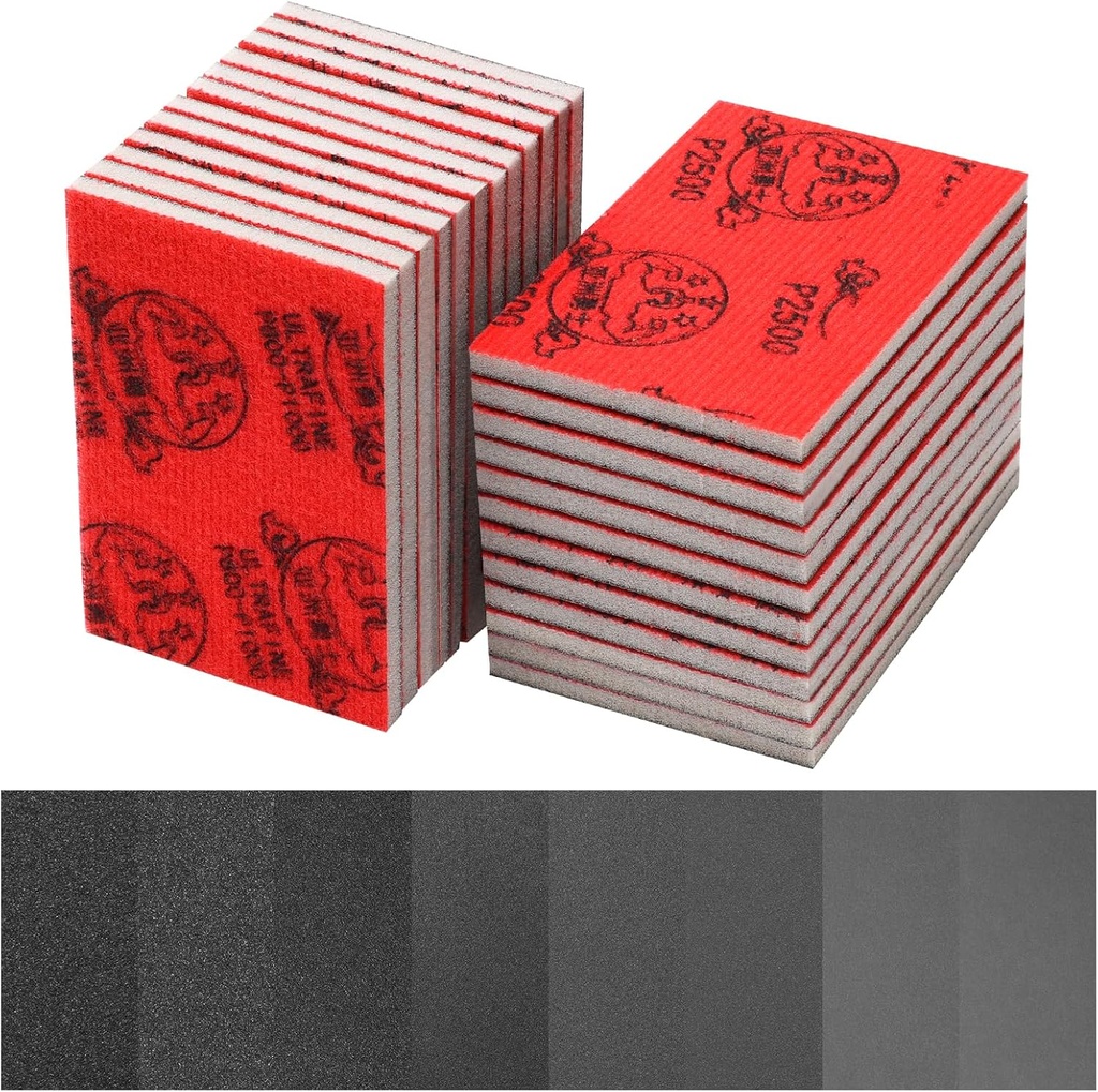 24 Pcs 3 x 4 Inch 180-3000 Grit Sanding Sponge Set, Anglecai Ultra Fine Sanding Sandpaper Pads Soft Foam Sand Block Sponge for Wet Dry Sandpaper Pads for Plastic Model Metal Wood Furniture Polishing