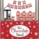 Sliner Hot Cocoa Stand Supplies Kit Include 1.3 Gallon Hot Chocolate Beverage Drink Dispenser with Spigot, Banner, Tablecloth, 100 Disposable Paper Cups with Lids(Red)