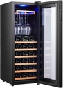 30 Bottles Wine Cooler Compressor Freestanding Chiller Quiet Operation Top Hanging Cup Multifunction Smart Touch Beer and Champagne Wine Cellar