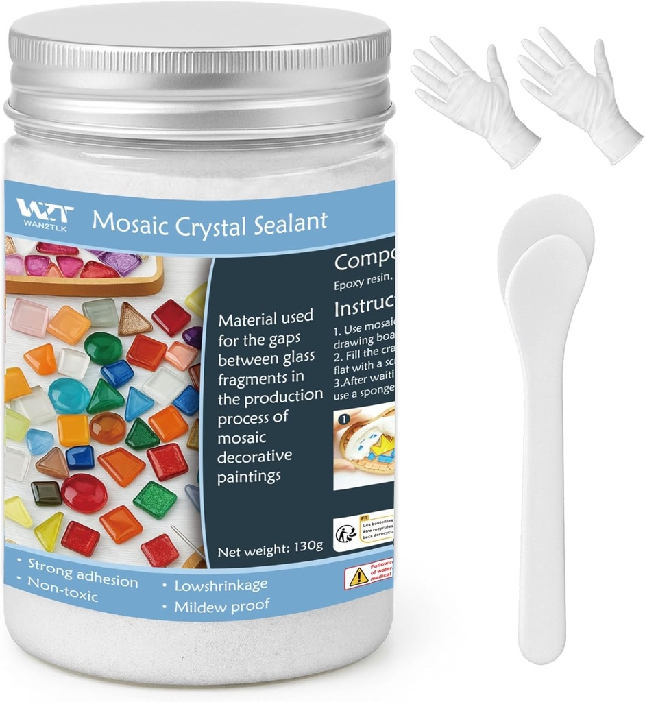 White Mosaic Crystal Grout 130g, Mosaic Tile Accessories, No Water Needed, Fast-Drying, Essential for Handmade Grouting, Mosaic Crystal Sealant for All Tiles & Surfaces