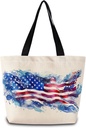 USA Flag Tote Bag Reusable Grocery Bags Cute Aesthetic Shopping Shoulder Handbag with Interior Zipper Pocket Lightweight & Washable Stylish USA Flag Present for Women