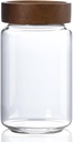 24 oz/710 ml Glass Jar with Airtight Wooden Screw Top Lid, Clear Stackable Food Storage Canister, Medium Cute Decorative Glass Container for Coffee, Candy, Cookie, Sugar, Oatmeal, Salt, Spice