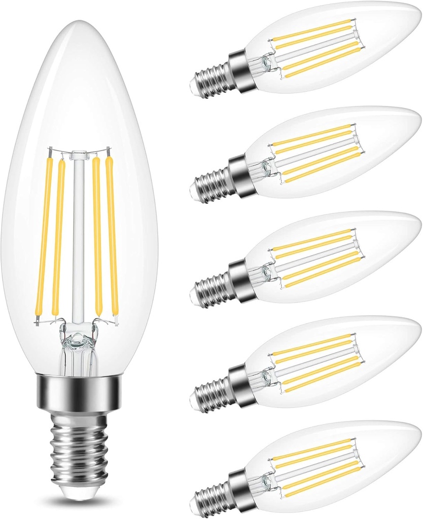 Cotanic Dimmable E12 Candelabra LED Bulbs, 60W Equivalent,4000K Daylight,600LM Ceiling Fan Light Bulb,C35 Filament Chandelier Light Bulbs B11 Candle Lights with Clear Glass,Pack of 6