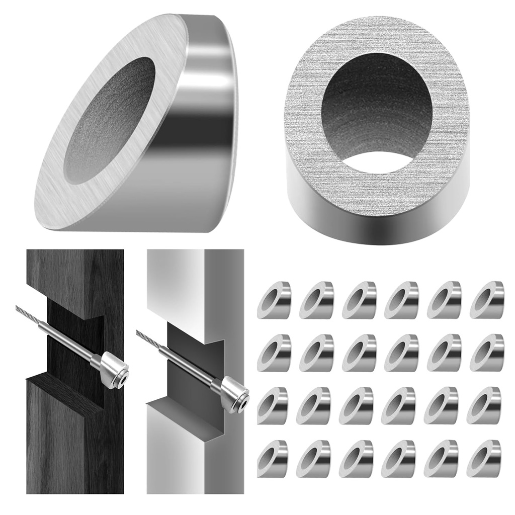 24 pcs 3/8" Angle Washers for Cable Railing Stair End, 30 Degree Angled Beveled Edge Washer 3/8 inch Stainless Steel, Cable Railing Hardware Silver