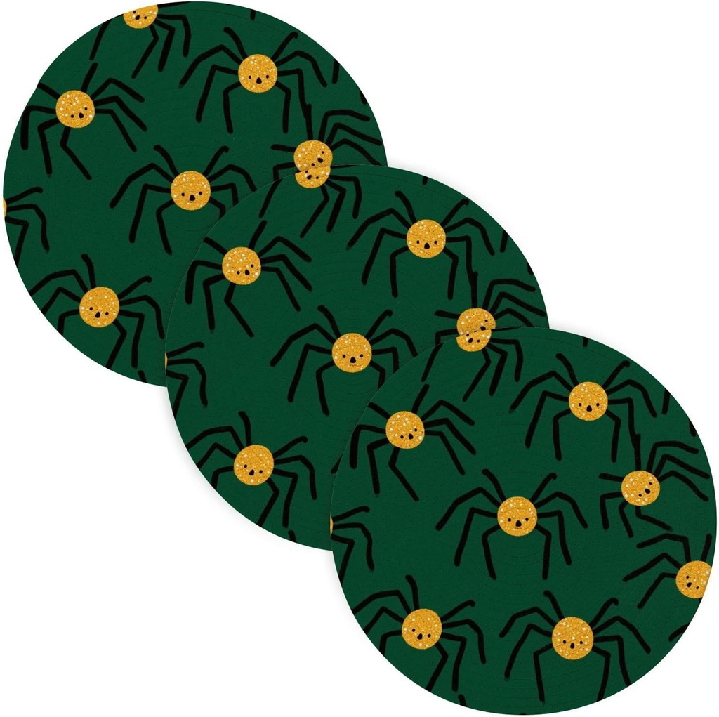 3 Pcs Trivet Holder for Crock Pot Happy Halloween Spider Green 15in Polyester-Cotton Thread Weave Protecting Table accesorios para mesa de comedor