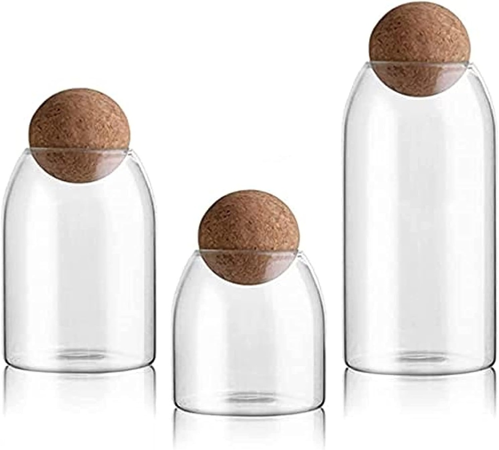 UPKOCH 3Pcs Glass Jars with Airtight Seal Ball Cork Lid Clear Cookie Jars Jars Food Storage Canister for Tea Coffee Spice Sugar Salt (Size S//L)