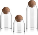 UPKOCH 3Pcs Glass Jars with Airtight Seal Ball Cork Lid Clear Cookie Jars Jars Food Storage Canister for Tea Coffee Spice Sugar Salt (Size S//L)