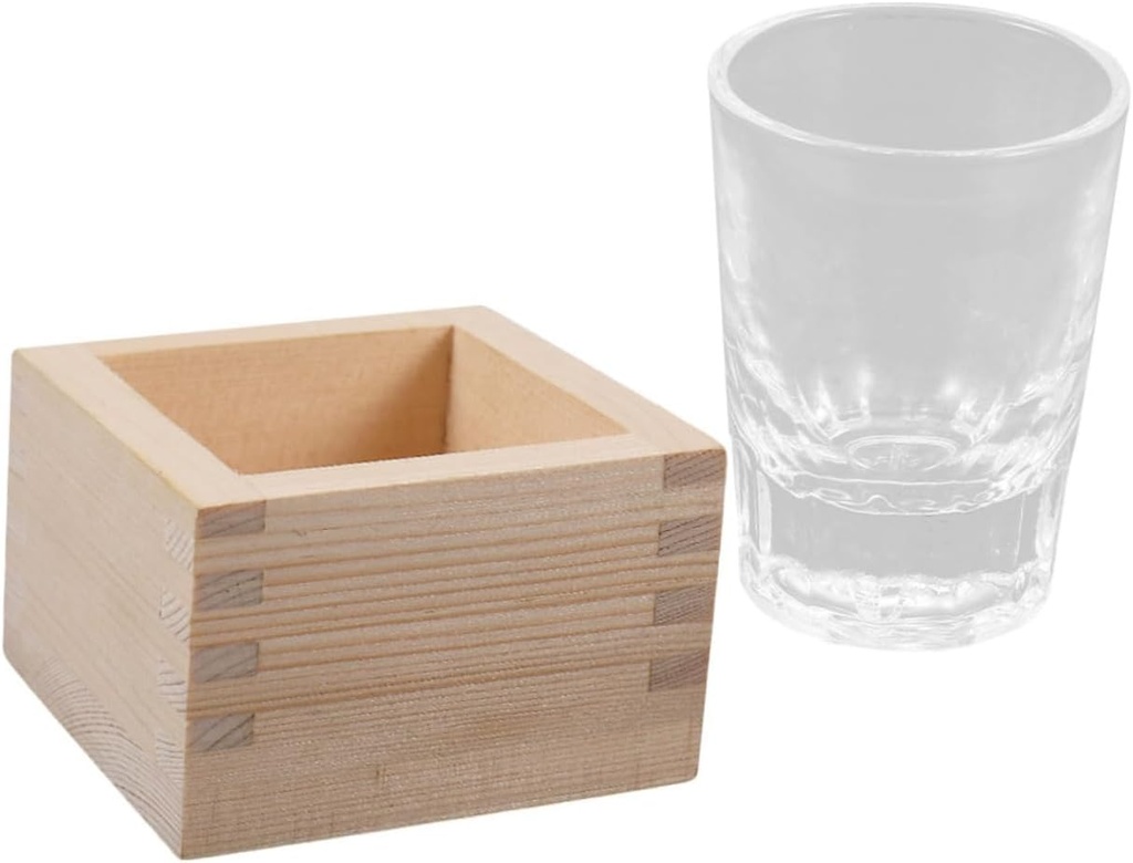 LIFKOME Japanese Wooden Sake Cup Set Square Sake Mugs with Wooden Box 100% Natural Wood for Home and Restaurant