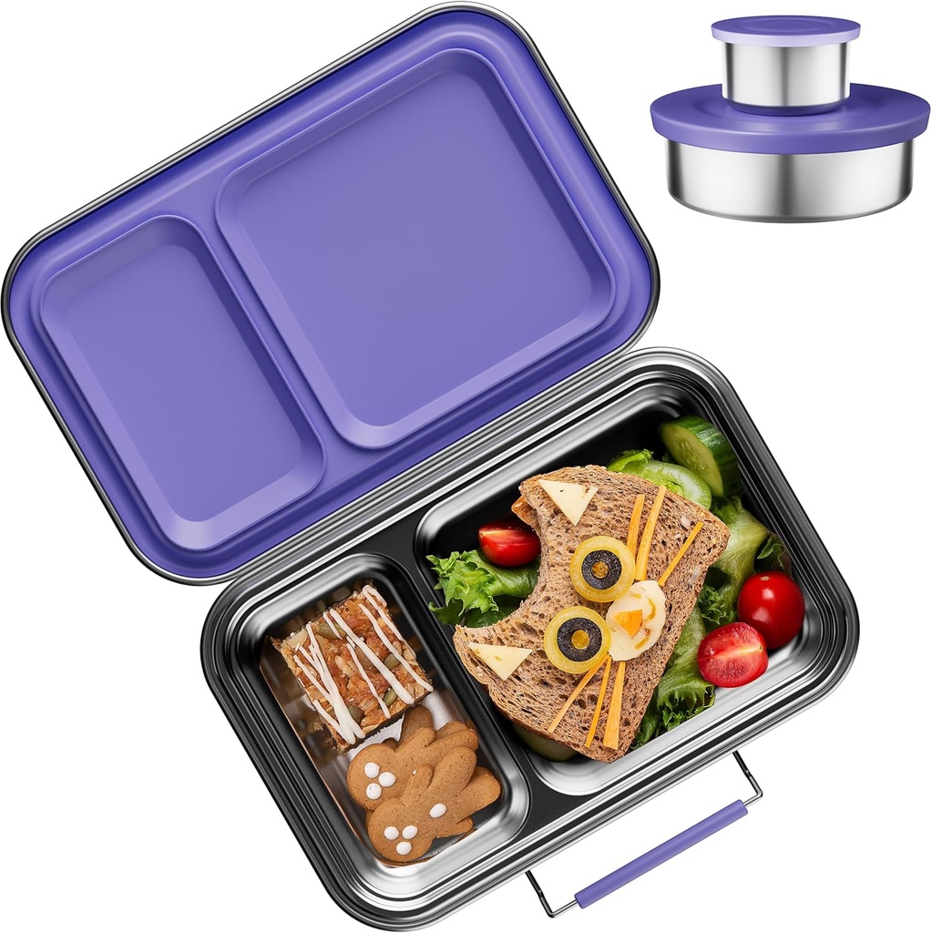 Stainless Steel Lunch Box for Kids, Leak Proof Bento Lunch Box BPA Free 304 Stainless Steel Bento Box Stainless Bento Box with Containers for School and Office(Purple)