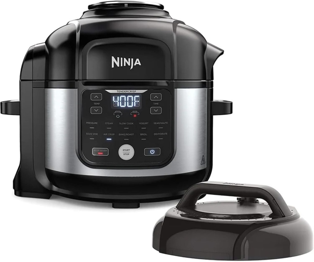 Ninja Foodi 11-in-1 6.5-Qt Pro Pressure Cooker, Air Fryer with Stainless Finish that Steams, Slow Cooks with 4.6-QT Crisper Plate, Broil Rack, Recipe Book, Pressure Cook, Steam, Slow Cook, Air Crisp.