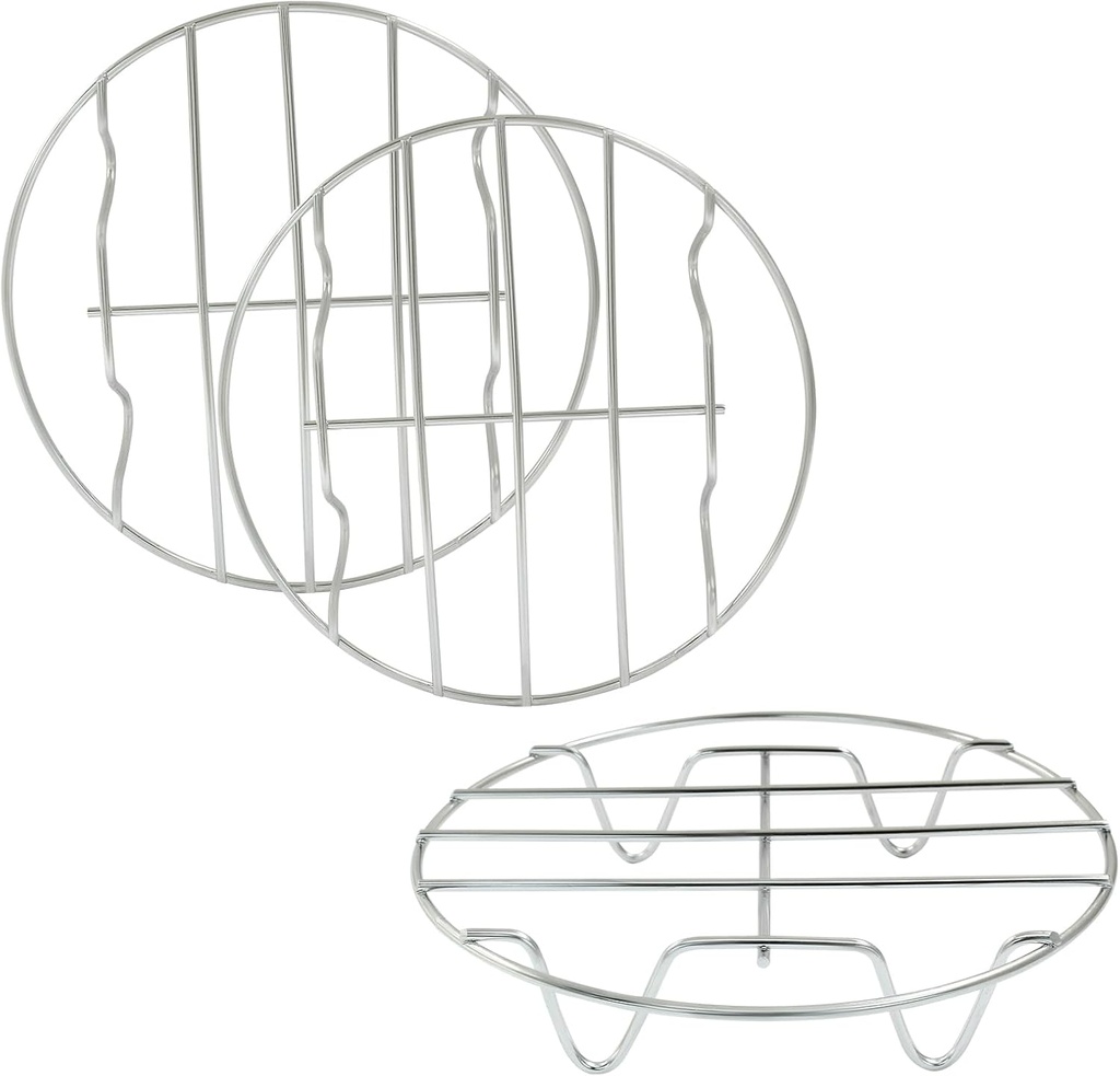 3 Pcs Air Fryer Rack Set, 15cm/5.9 Inch Multi-Purpose Stainless Steel Cooking Steaming Cooling Racks with Stand Holder for Air Fryer, Pressure Cooker, and Cooker Canning