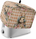 Toaster Covers 2 Slice, Easter Bunny Rabbits with Wreath Pink Flowers Orange Plaid Linen Toaster Cover with Pocket, Dustproof Bread Machine Protector for Kitchen Small Appliance Fingerprint Protection