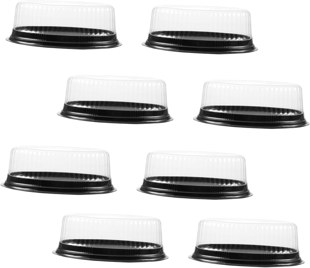 10pcs Portable Transparent Oval Cake Packing Boxes Black Plastic Pastries Dessert Containers for Party Gifts Shower Birthday Celebration
