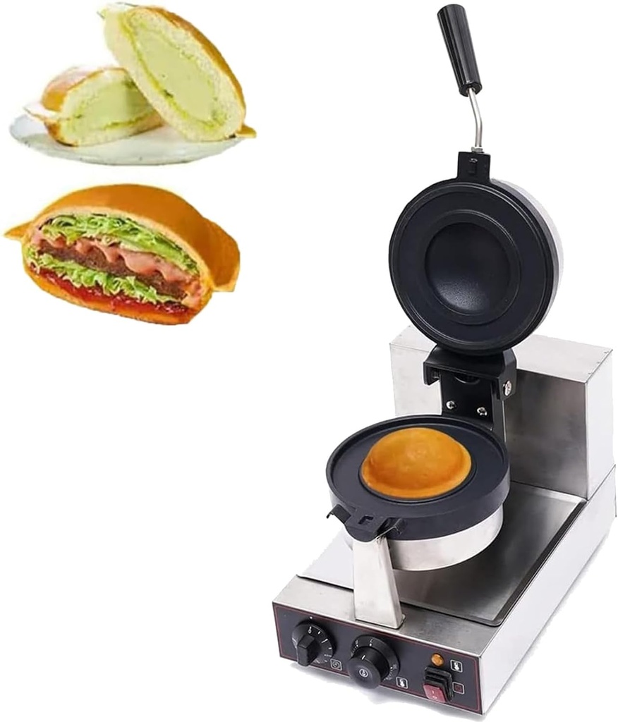 Commercial Waffle Maker for Hamburgers, 1300w Electric Ice Burger Hamburger Maker - 180° Rotating Non-Stick Material Plate - Waffle Cooking Machine,A