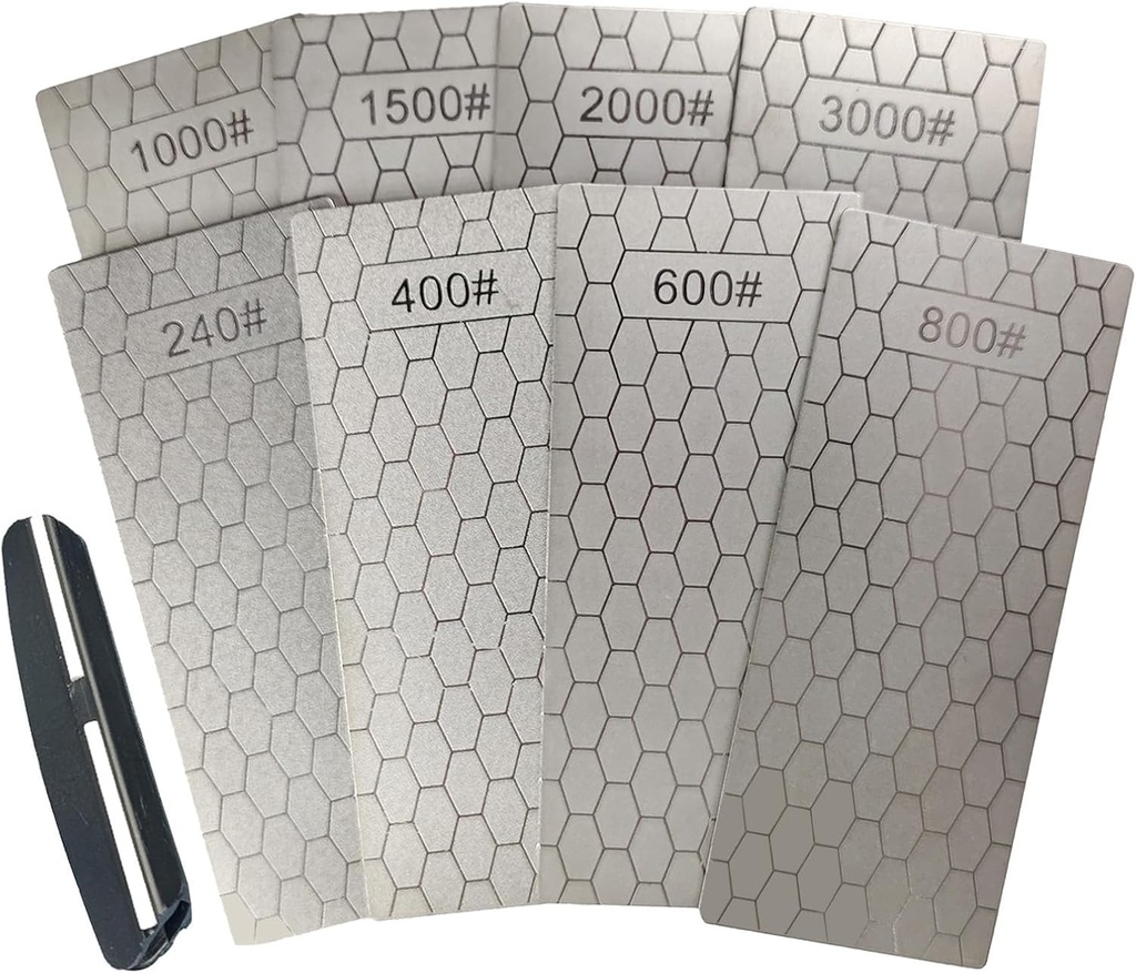 Diamond Sharpening Stone Set,8 Pcs Diamond Lapping Plate Coarse/Medium/Fine Grit Sharpener,240/400/600/800/1000/1500/2000/3000 Grit，Perfect Assistance Sharpener Angle Guide
