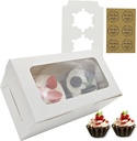 Cupcake Boxes 2 Count, Disposable Cupcake Containers, Food Grade Carrier with Window and Inserts for Cupcakes Muffins Cookies Pastries Donuts (White, 30 Pack)