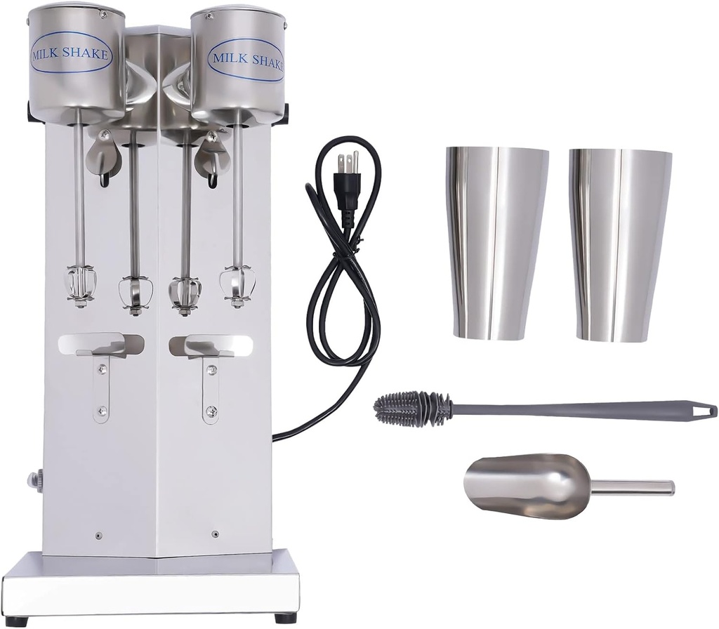 Double Head Milkshake Maker 16000 RPM Commercial Stainless Steel Milk Shaking Machine W/Double Head Drink Mixer 110V 180W Electric Milkshake Maker With 2Pcs 800ml Cups Household Milk Shaker