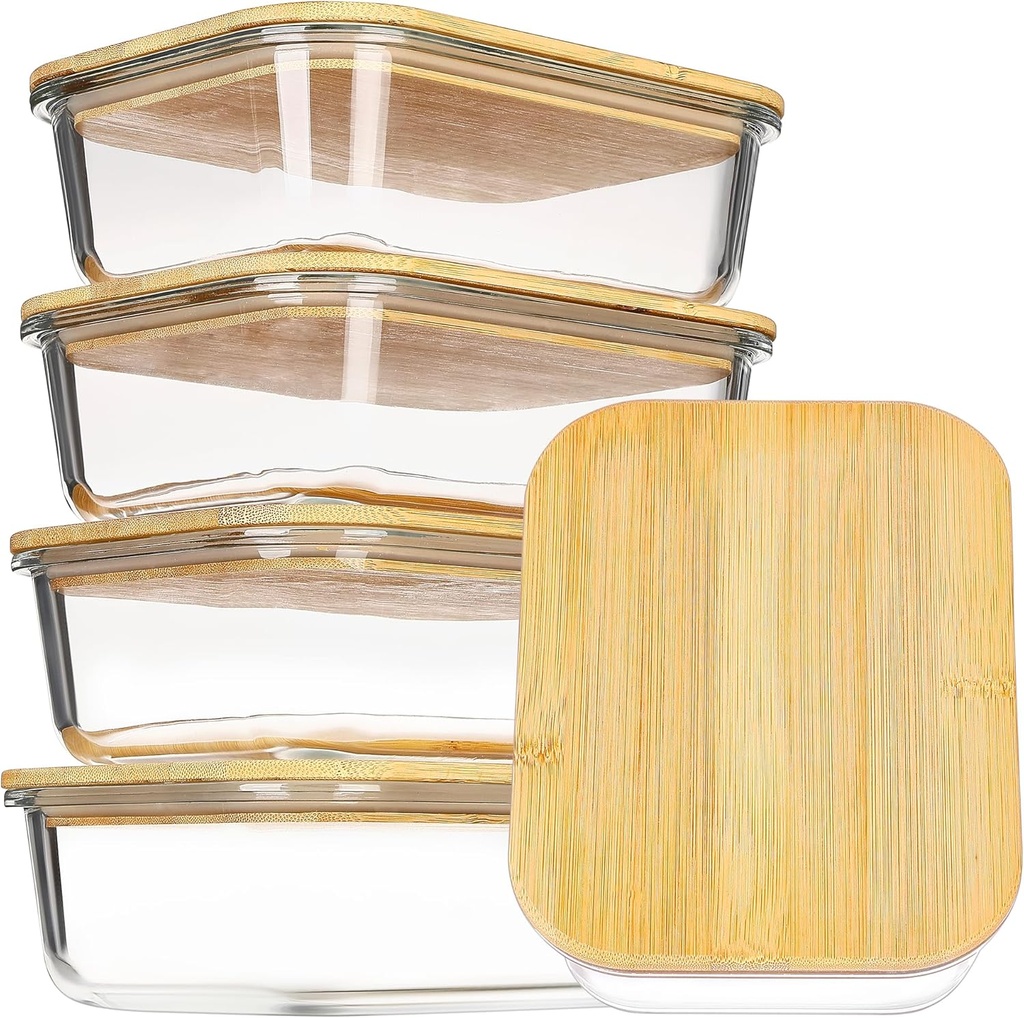 Vtopmart 5 Pack 35oz Glass Containers with Bamboo Lids, Meal Prep Food Storage Containers, BPA Free, Microwave & Dishwasher Safe