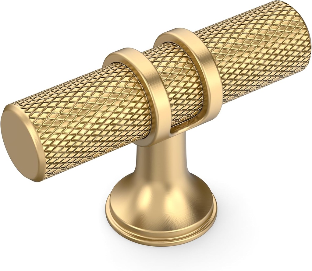 Amerdeco 10 Pack Champagne Bronze Cabinet Knobs 2 Inch Length Single Hole T Bar Kitchen Cabinet Knob Knurled Cabinet Pulls for Drawer Cupboard