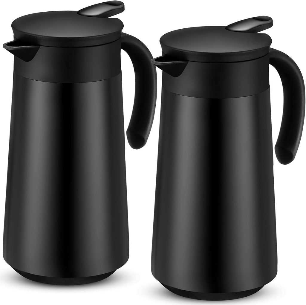 2 Pcs 27oz Thermal Coffee Carafe Stainless Steel Coffee Pot for Keeping Hot/cold Insulated Double Walled Vacuum Tea Pot with Press Button Drink Beverage Dispenser for Milk Tea(Black)
