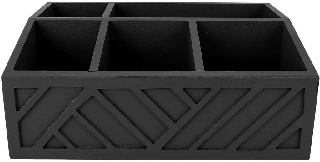 Wooden Tea Bag Storage Bin with Dividers, Coffee Pods and Paper Cups Organizer for Home (Black)