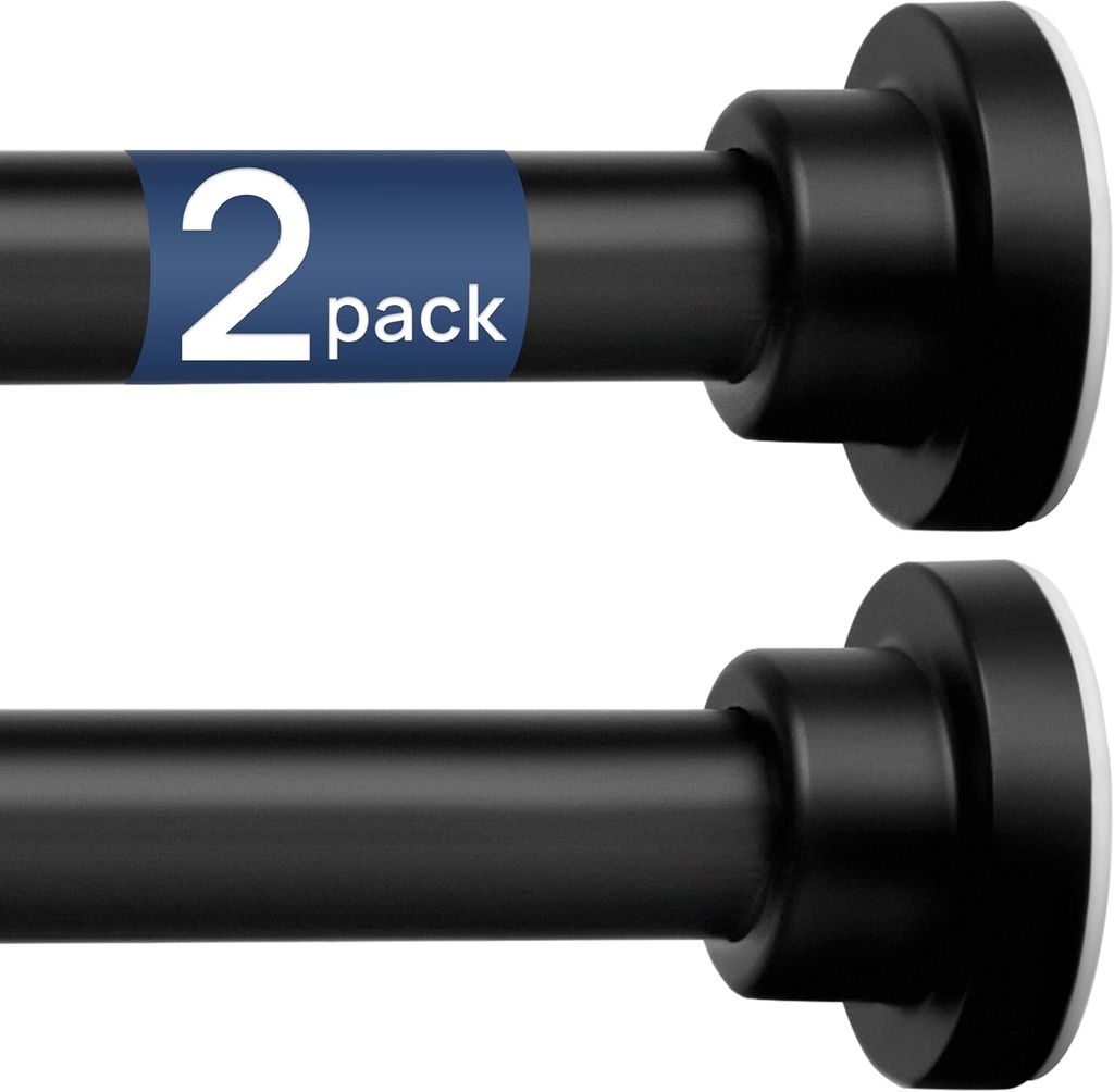 ENJOYBASICS 2 Pack Adjustable Spring Tension Curtain Rods 32 to 66 Inches, Stainless Steel Matte Black Shower Rod No Drilling for Window, Bathroom, Closet, Room Divider, 7/8" Diameter