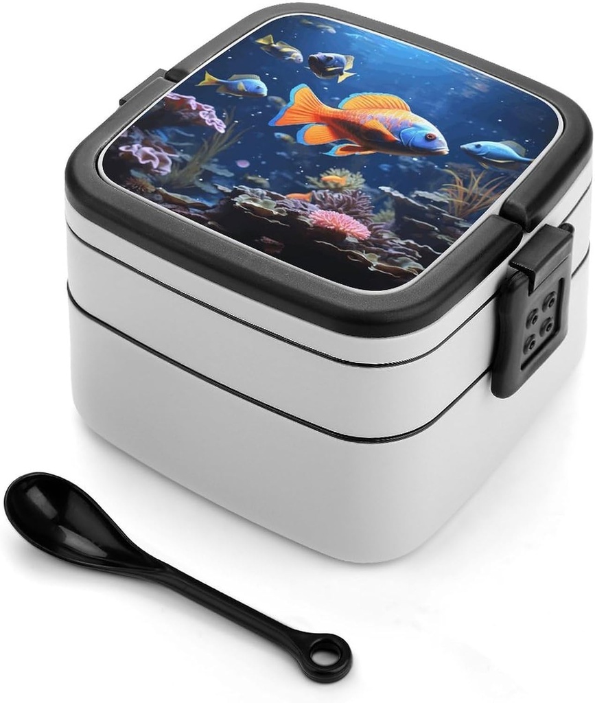 Fishs Stackable Bento Box Double-layered Leak-Proof Lunch Box 1L Capacity Portable Lunchbox Durable Drop-Proof for Work Picnic Travel