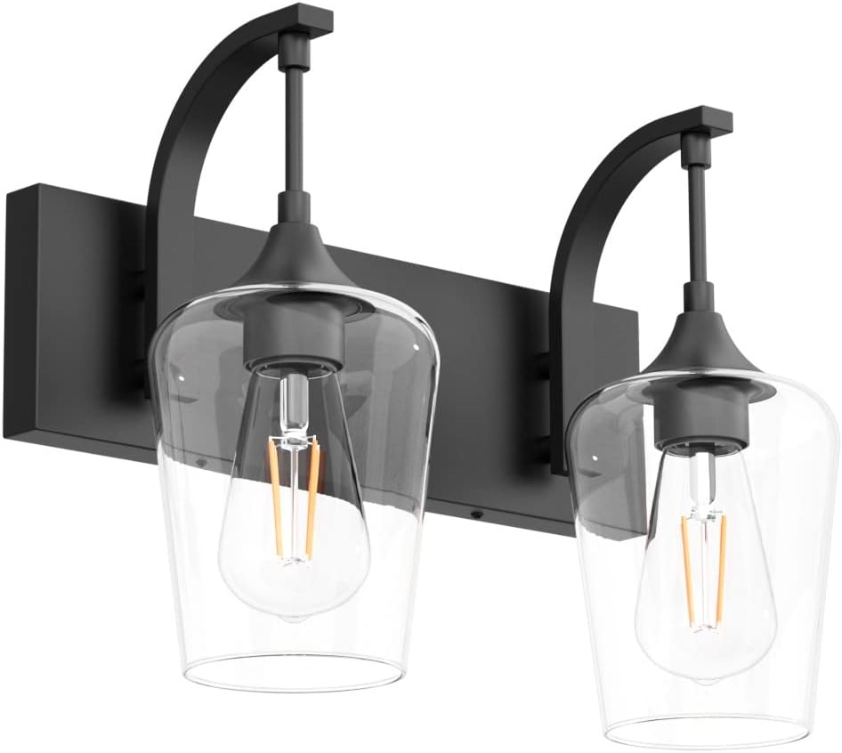 Ralbay Black Vanity Light 2 Lights Industrial Bathroom Light Fixtures Over Mirror with Clear Glass Black Bathroom Wall Mount Lighting Sconce