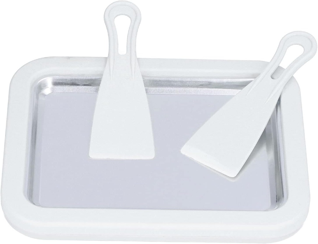 Rolled Ice Cream Maker for Kids, Unplugged Stainless Steel Ice Cream Maker Fried Yogurt Machine Fruit Ice Cream Plate Fried Ice Tray with 2 Spatulas for Household(White)