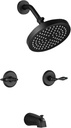 LIWEIKE 2 Handle Shower Faucet Set, Matte Black Shower Faucet Set 2 Knobs Wall Mounted Two Handle Shower Faucet with Tub Spout Rough-in Valve