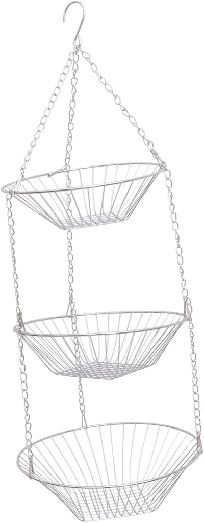 PRETYZOOM 3-Tier Wire Hanging Basket Stainless Steel Fruit Display Bowl Versatile Vegetable Storage Rack for Kitchen Detachable Design for Home Decor and Organizing Produce