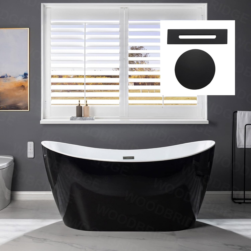 WOODBRIDGE 59" Acrylic Freestanding Bathtub Contemporary Soaking Tub, Black Acrylic(Matte Black Drain/Overflow),BTA1816-MB