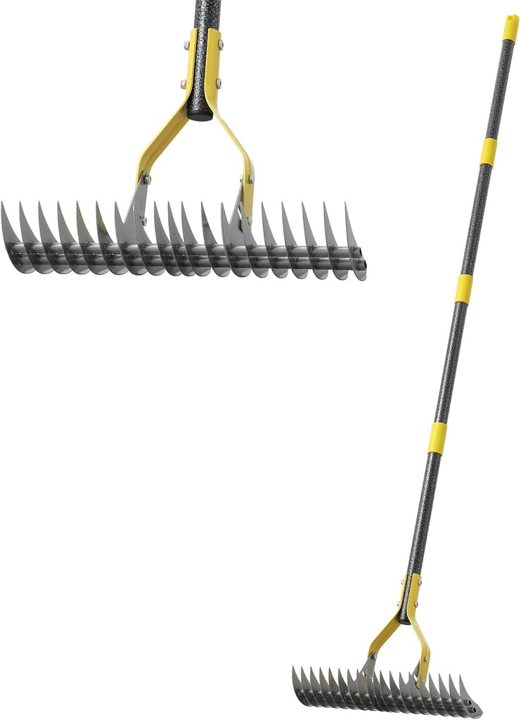 19-Tine Cold-Pressed Steel Dethatcher Rake - 72 inch Adjustable Handle, Ergonomic Grip, Rust-Resistant - Perfect for Gardens, Lawns, Fields, & More - Senior-Friendly Design