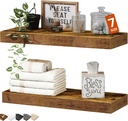 QEEIG Bathroom Floating Shelves for Wall - 15.7" Wall Mounted Shelf Over Toilet Farmhouse Home Decor Display Bookshelf Small 15.7 x 6.7 inch Set of 2, Rustic Brown (008-40BN)