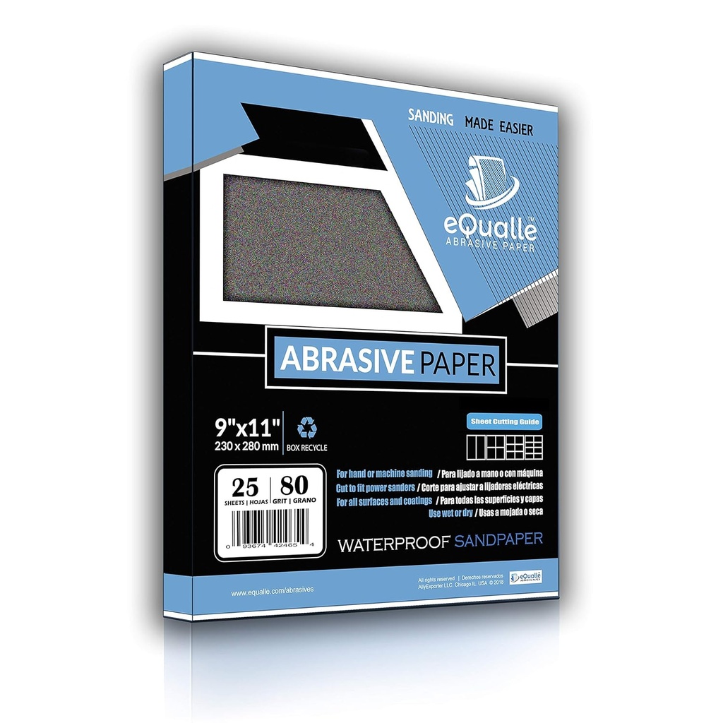 80 Grit Sandpaper Sheets 25 Pack 9x11 in – Coarse Silicon Carbide for Wood Paint Removal, Rough Surface Leveling, Rust Cleanup, Metal Prep – Lija Grano 80 para Madera y Metal, Alta Resistencia