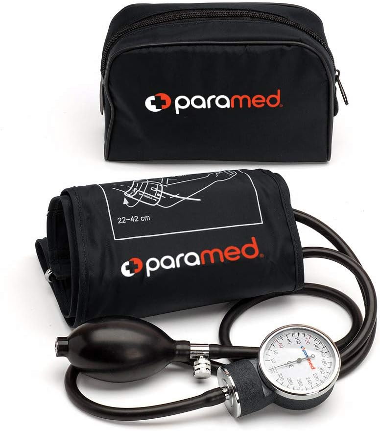 PARAMED Aneroid Sphygmomanometer – Manual Blood Pressure Cuff with Universal Cuff 8.7-16.5" and D-Ring – Carrying Case in The kit – Black – Stethoscope Not Included