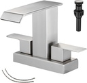 GGStudy Bathroom Faucet Brushed Nickel Modern 2 Handles 4 Inches Centerset RV Waterfall Bathroom Vanity Faucet with Drain Assembly