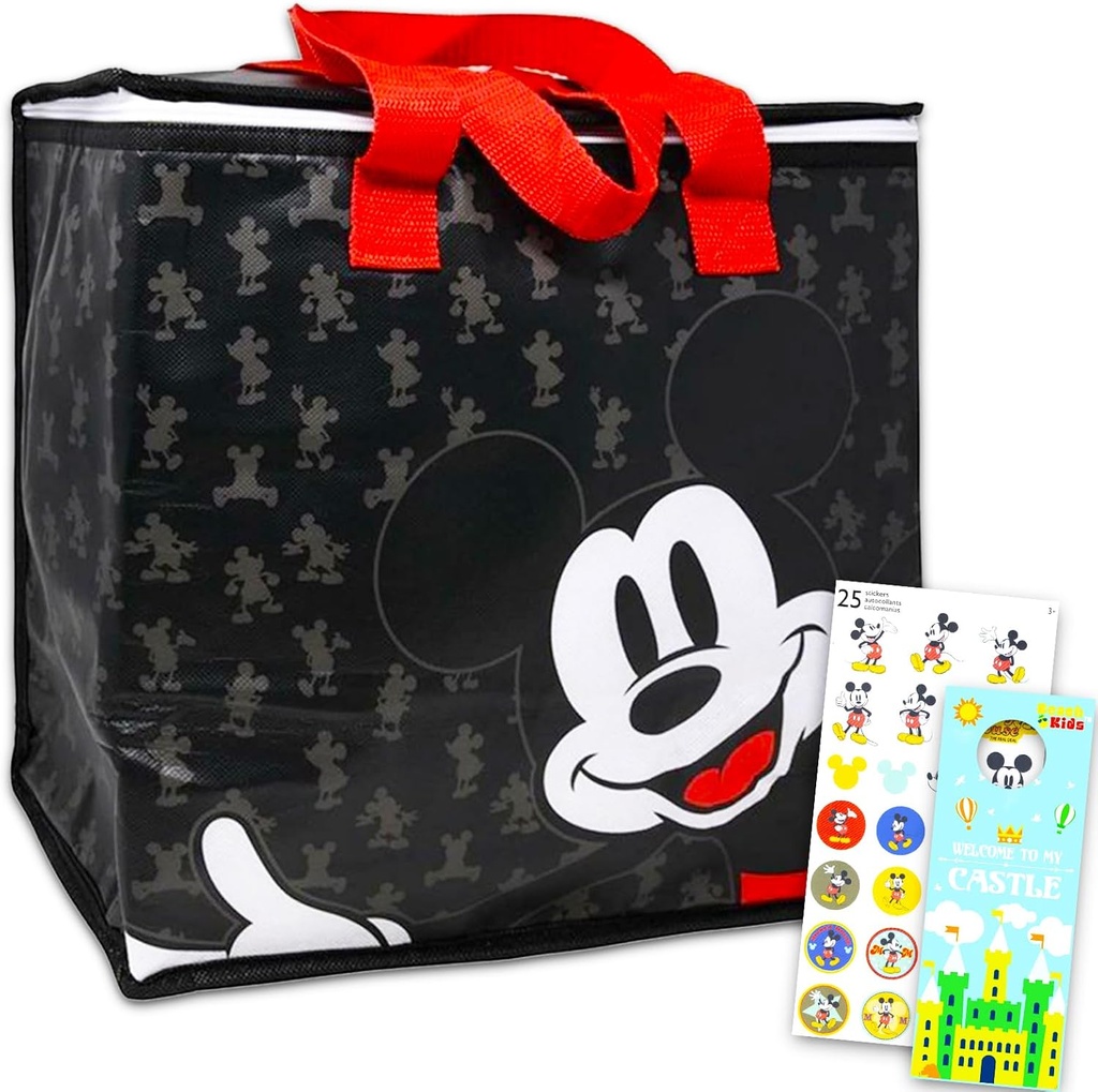 Mickey Mouse Cooler Bag Set - Bundle with Insulated Tote Bag with Zipper for Picnics and Parties Plus Stickers, More | Disney Reusable Grocery Bag