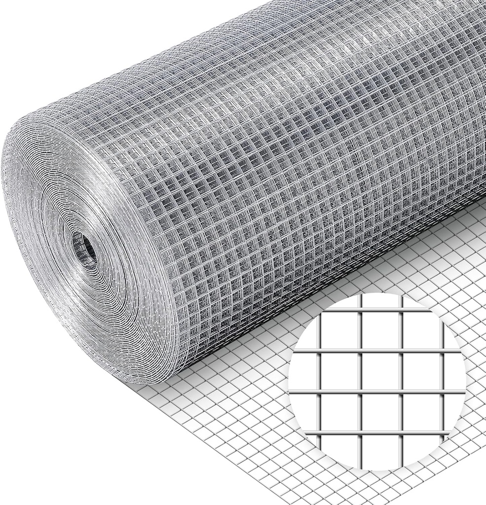Hardware Cloth 1/2'' 48'' X 100',19 Gauge Chicken Wire Mesh Fence Double Layer Galvanized, Welded Metal Wire Fence Mesh Roll for Gardens Plants Poultry Animals Cage Chicken Coop Accessories