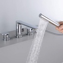 All Copper 4 Piece Bathroom Bathtub Faucet 4 Hole Hot and Cold Faucet Set Silver with Pressurized Pull Hand Shower 360 ° Rotatable Water Outlet Beautiful Practical