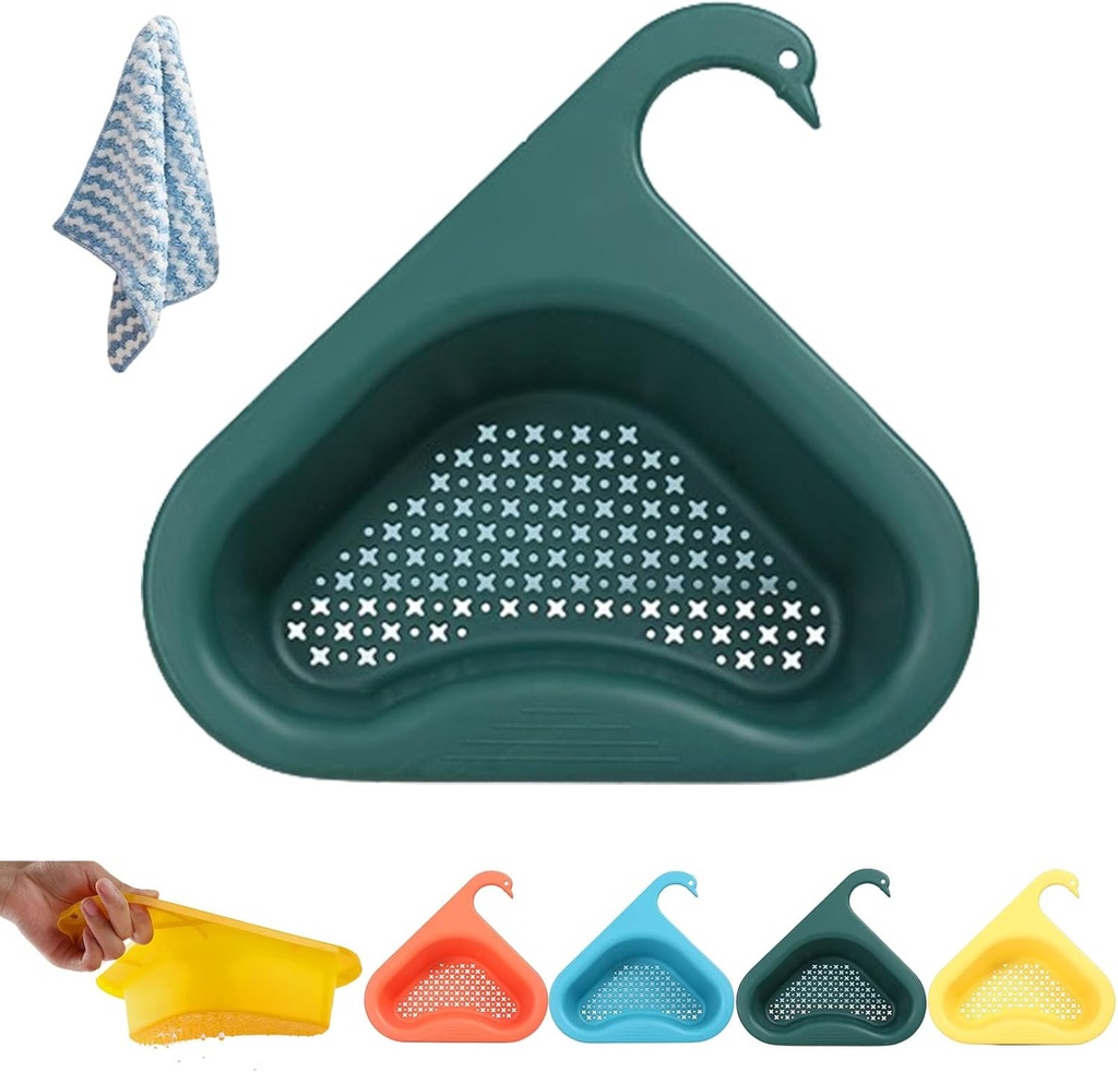 Faucet Hanging Filter Basket, Faucet Hanging Filter Basket for Kitchen Sink, Kitchen Sink Drain Basket Swan, Multifunctional Kitchen Triangular Sink Filter (Green)